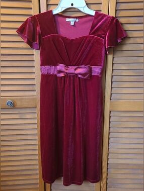 Speechless Velvet Bow-Accent Dress in Deep Wine, girls size 12